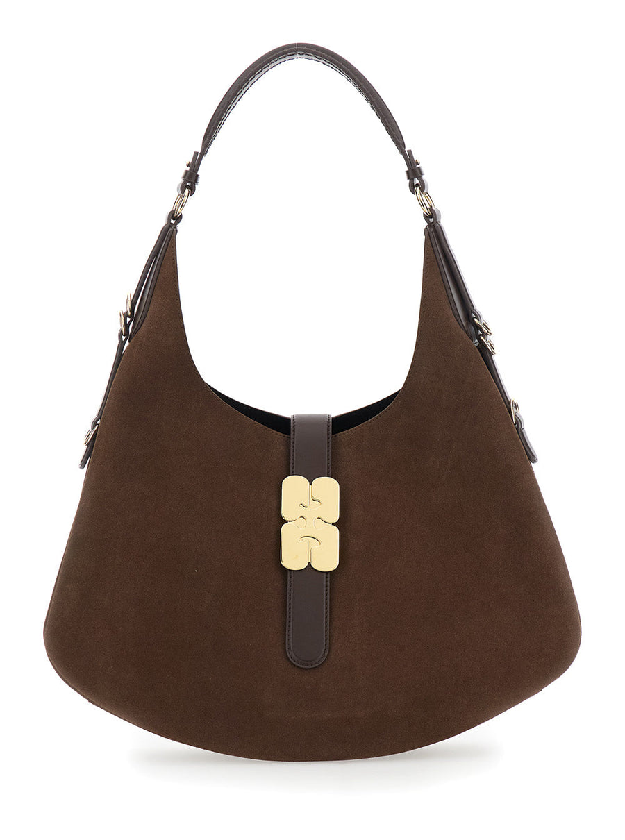 Ganni Kat Shoulder Bag — Brown Leather