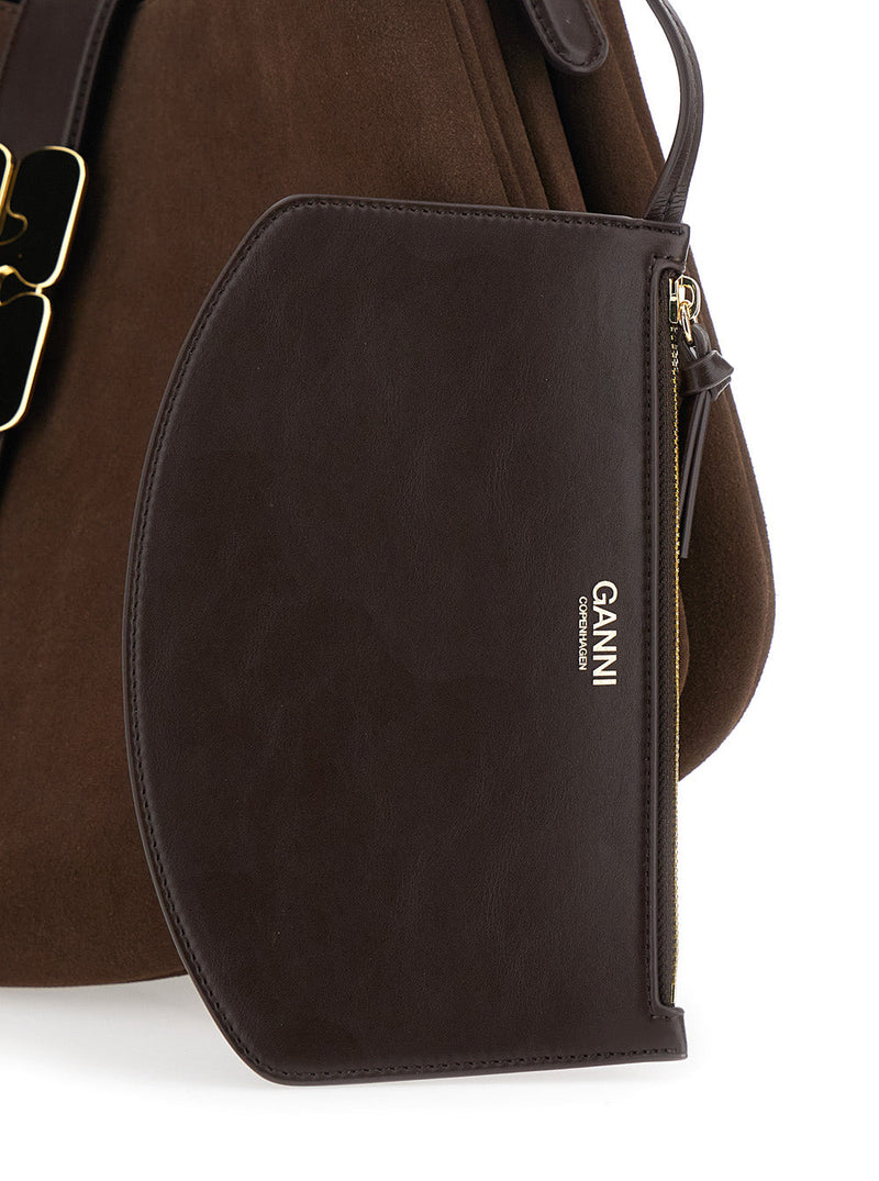 Ganni Kat Shoulder Bag — Brown Leather