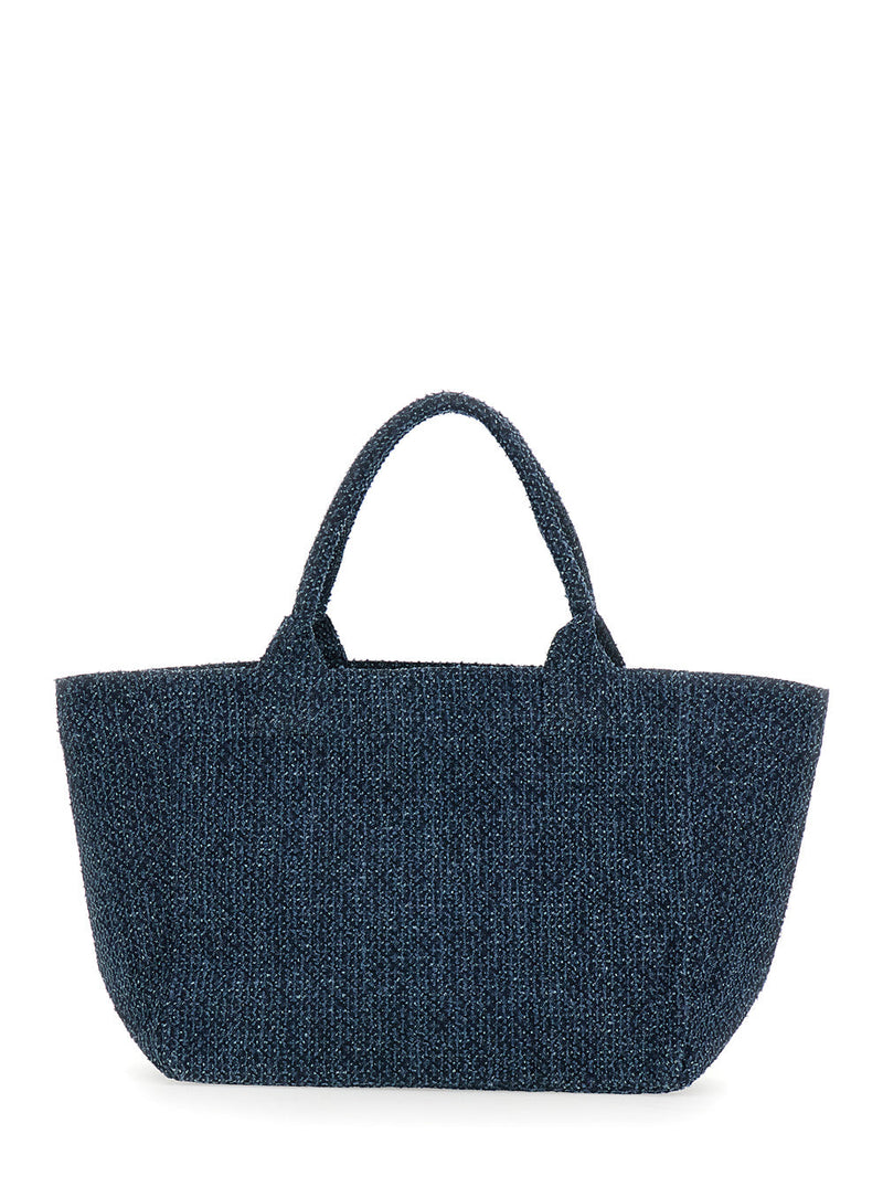 Ganni Teddy Bear Appliqué Tote Bag — Blue Cotton