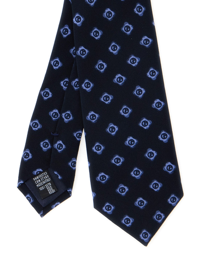 Giorgio Armani Logo-Print Silk Necktie — Blue Neckties