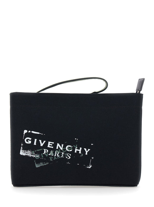Givenchy Logo-Printed Cotton Clutch — Black