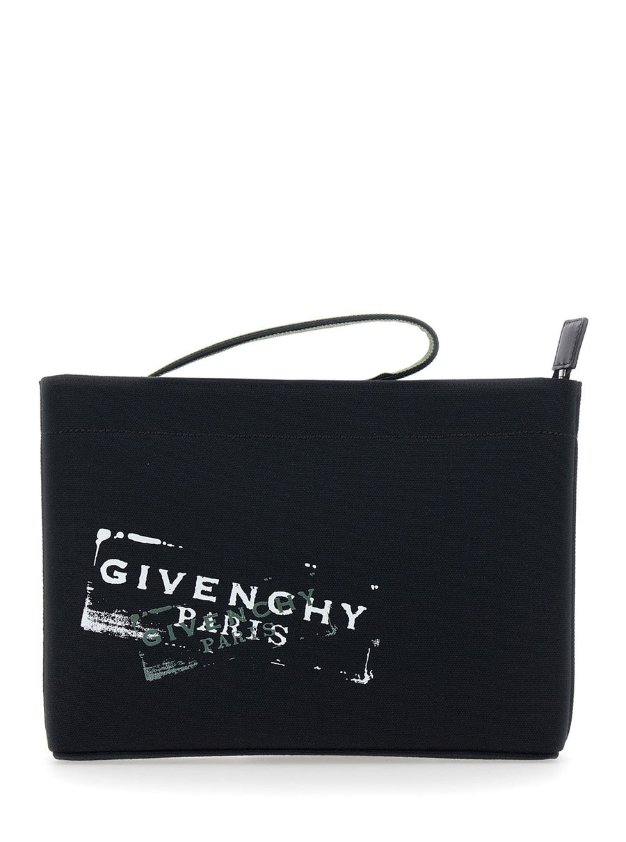 Givenchy Logo-Printed Cotton Clutch — Black