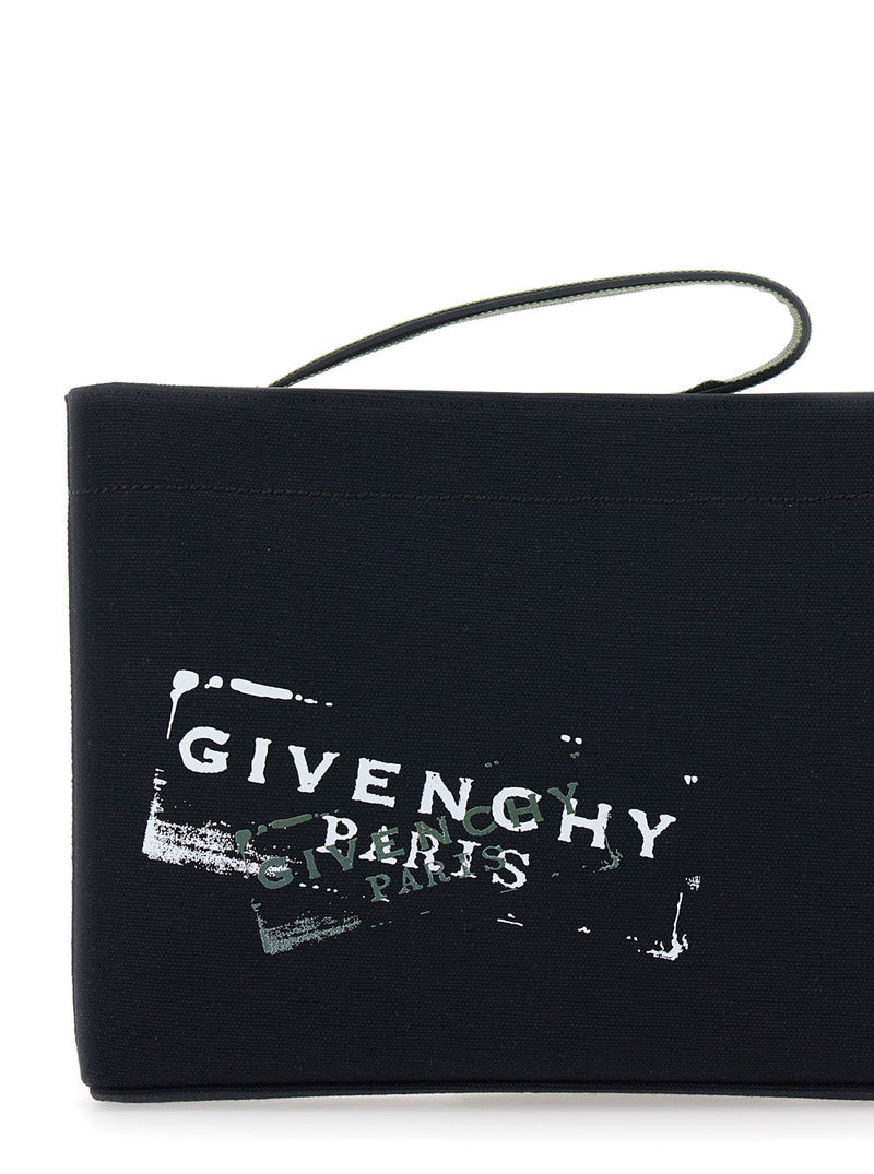 Givenchy Logo-Printed Cotton Clutch — Black