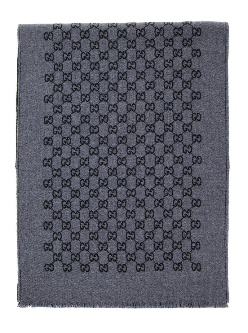 Gucci Gg Jacquard Wool Scarf — Gray Scarfs