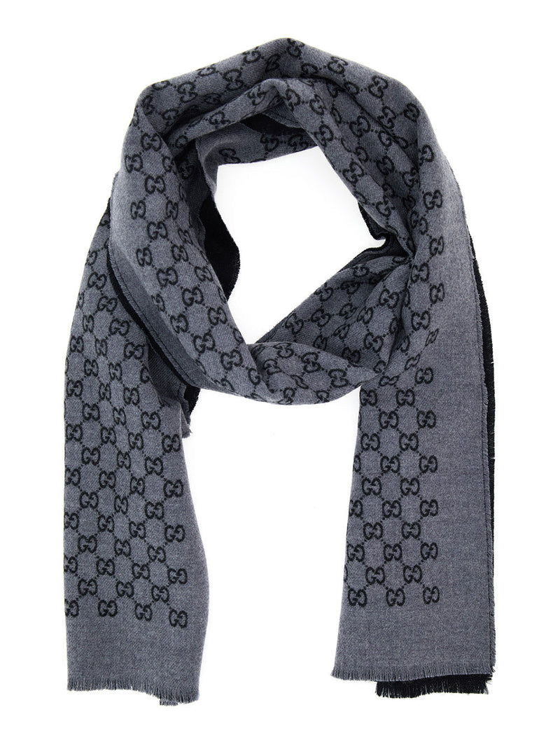 Gucci Gg Jacquard Wool Scarf — Gray Scarfs