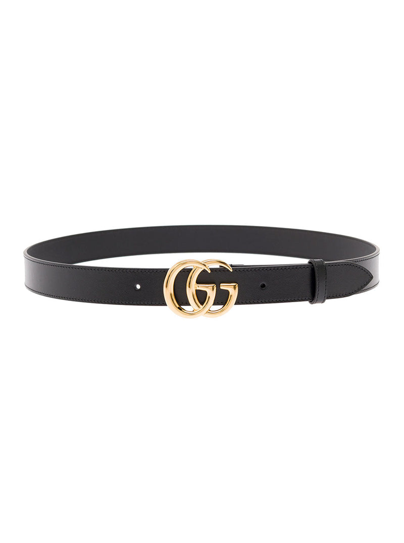 Gucci Gg Metal Buckle Belt — Black Calf Leather
