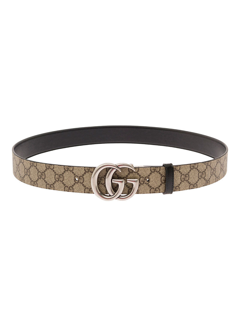 Gucci Reversible Double G Belt — Beige Gg Supreme Fabric And Leather