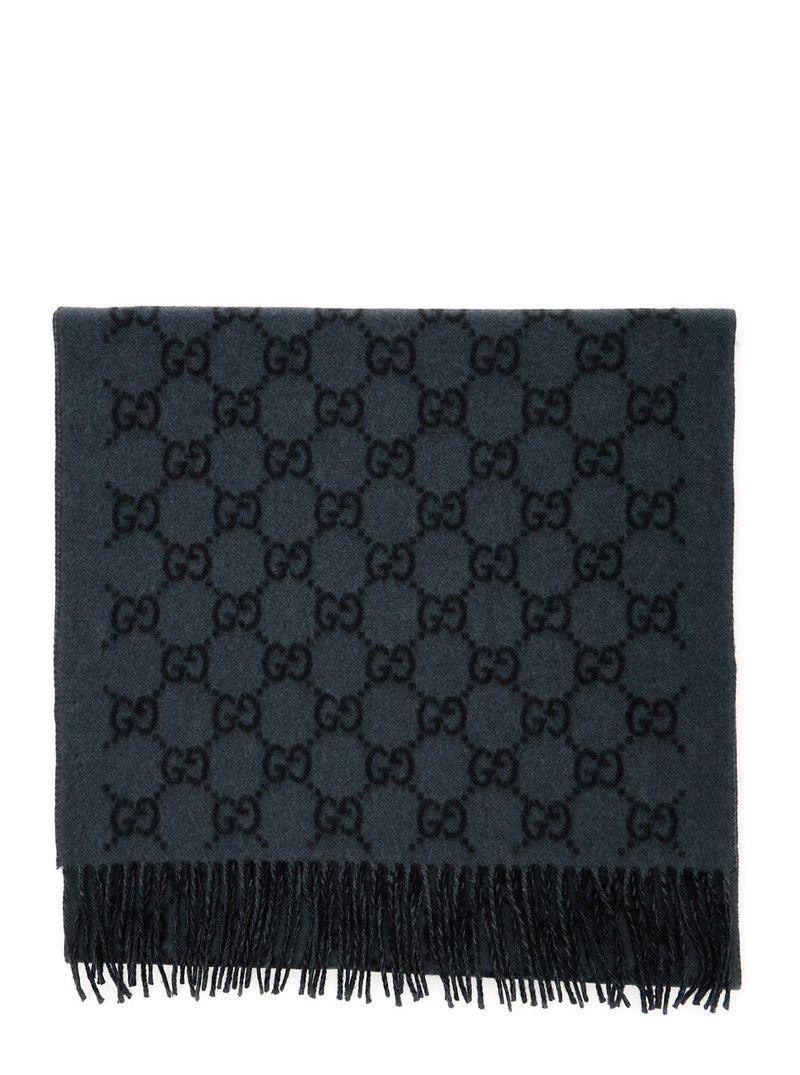 Gucci Gg Jacquard Cashmere Scarf — Gray Scarfs