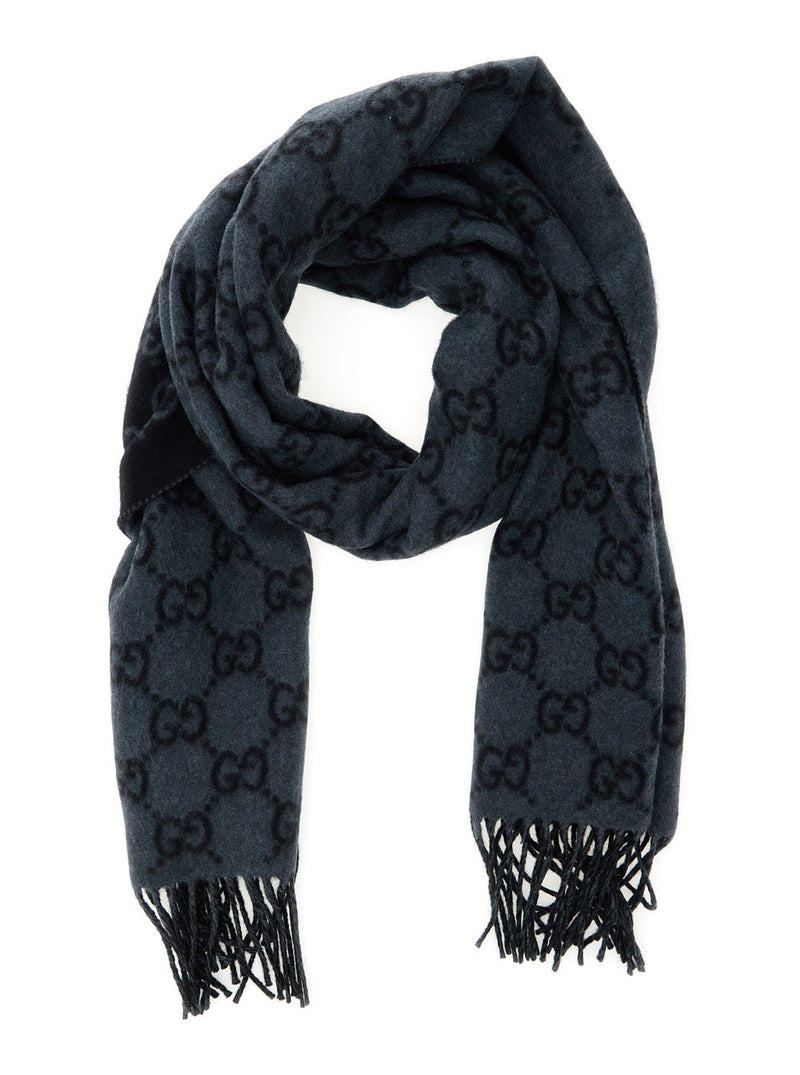 Gucci Gg Jacquard Cashmere Scarf — Gray Scarfs
