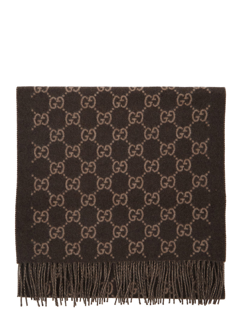 Gucci Gg Monogram Cashmere Scarf — Brown Scarfs