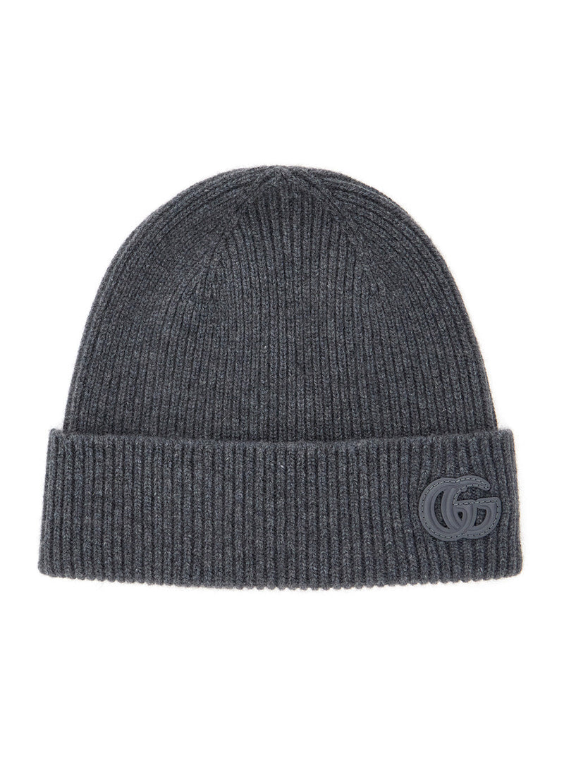 Gucci 834190 Cashmere Ribbed-Knit Beanie — Gray Beanies