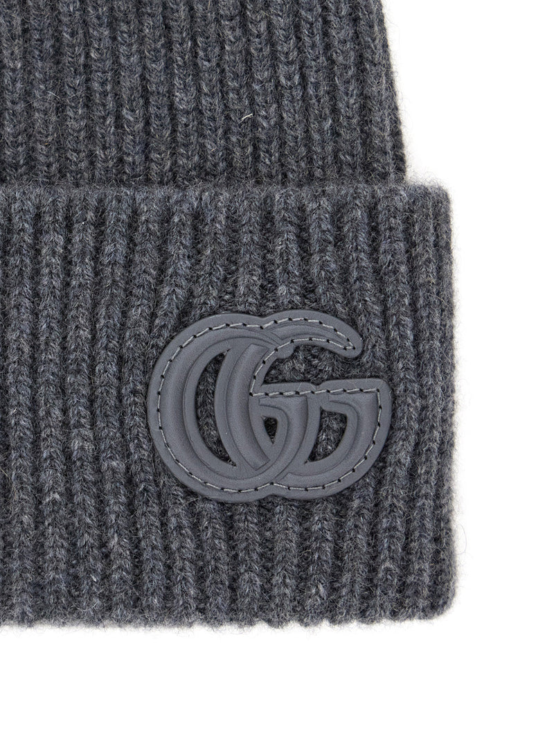 Gucci 834190 Cashmere Ribbed-Knit Beanie — Gray Beanies