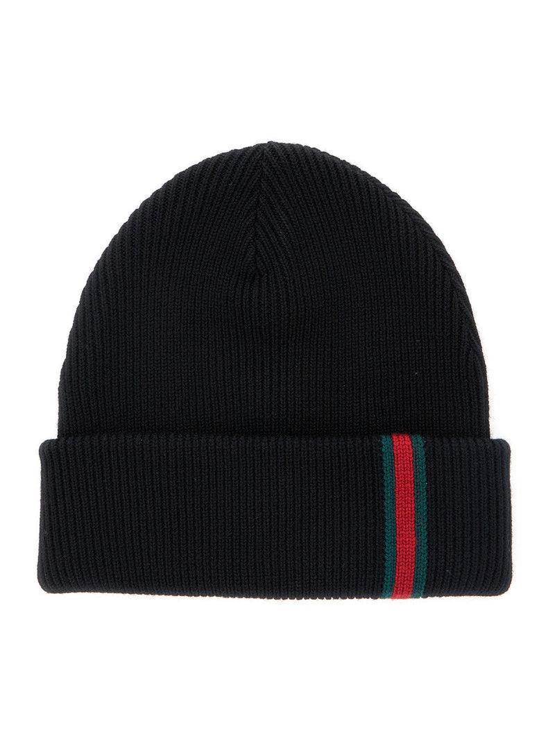 Gucci 834192 Wool Ribbed Knit Beanie — Black Beanies