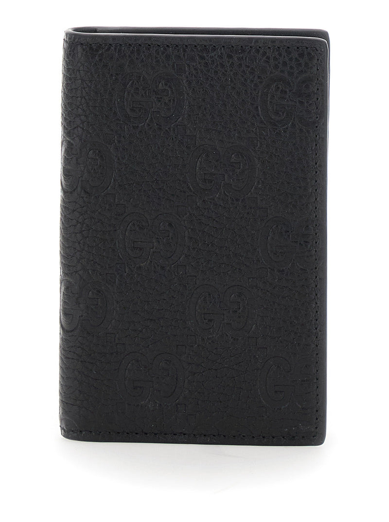 Gucci Gg Hammered Leather Wallet — Black Calf