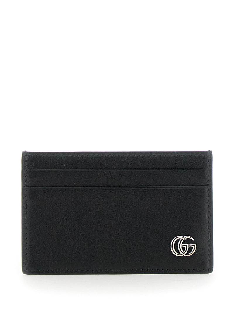 Gucci Gg Plate Calf Leather Card Case — Black Cases