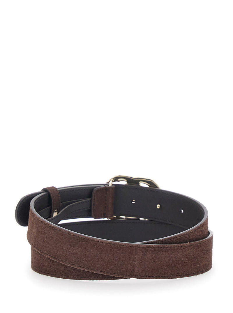 Gucci Gg Logo Buckle Belt — Brown Calf Leather