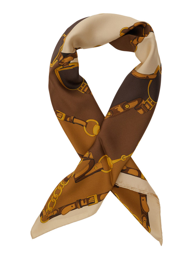 Gucci Silk Chain-Print Scarf — Brown Scarfs