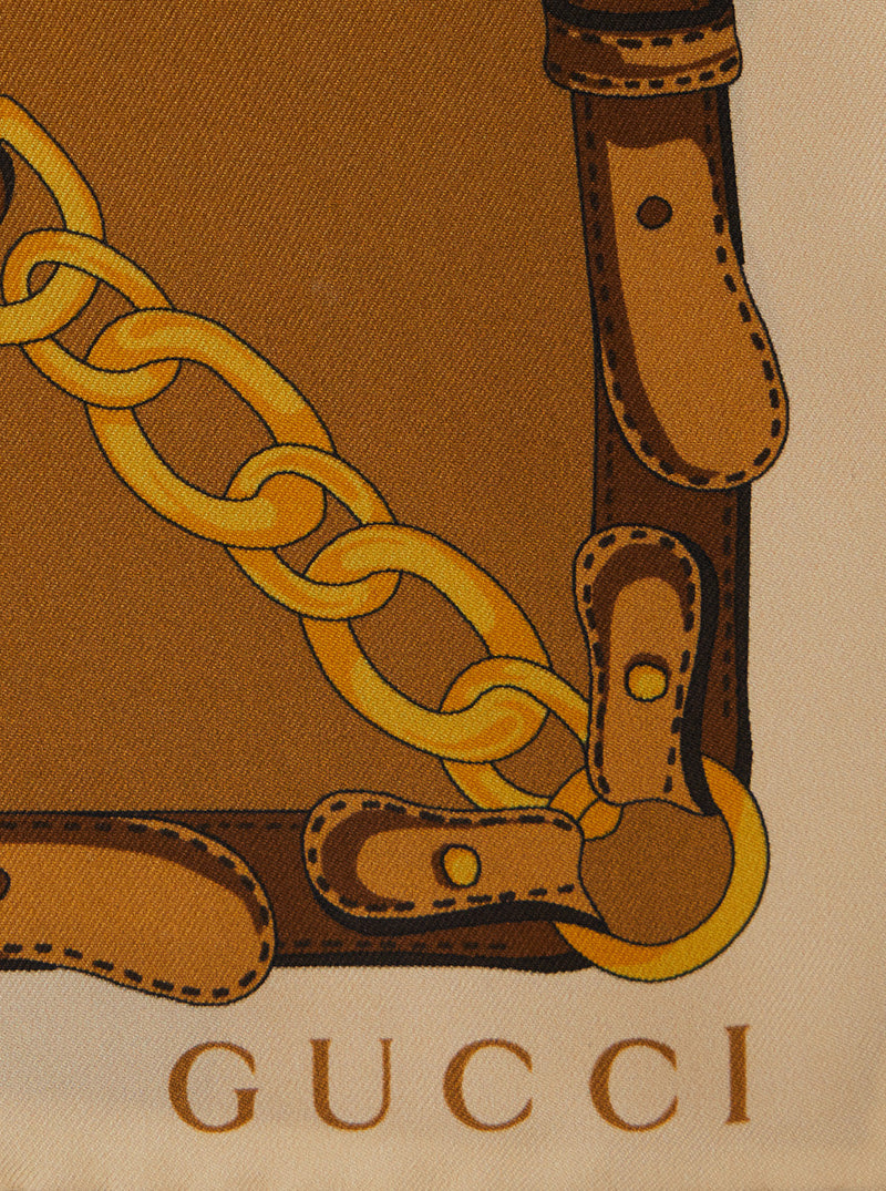 Gucci Silk Chain-Print Scarf — Brown Scarfs