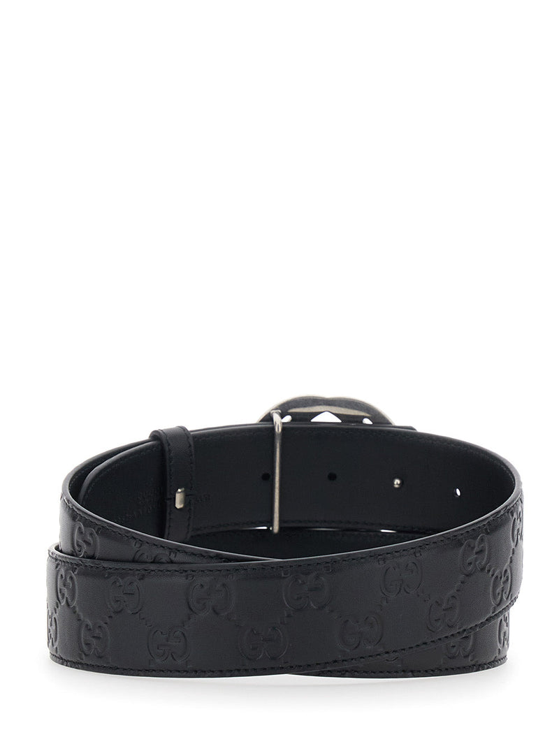 Gucci Gg Buckle Embossed Belt — Black Calfskin