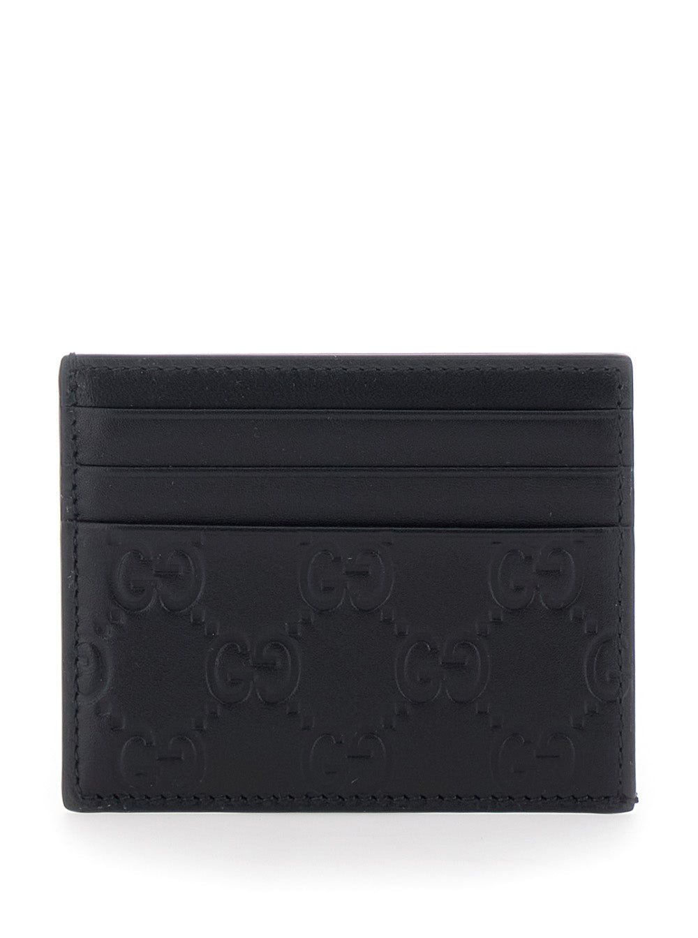 Gucci Embossed Gg Motif Card Case — Black Calf Leather Cases