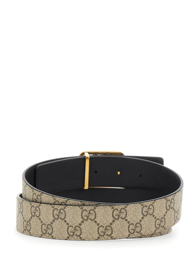 Gucci Gg Canvas Reversible Belt — Beige Polyurethane