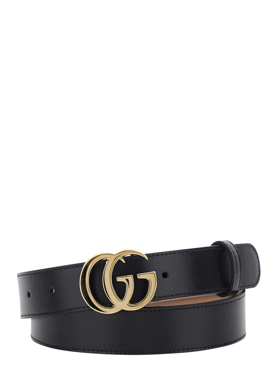 Gucci Gg Logo Leather Belt — Black