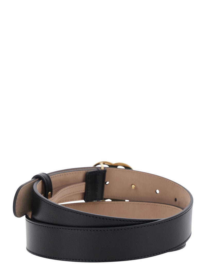 Gucci Gg Logo Leather Belt — Black