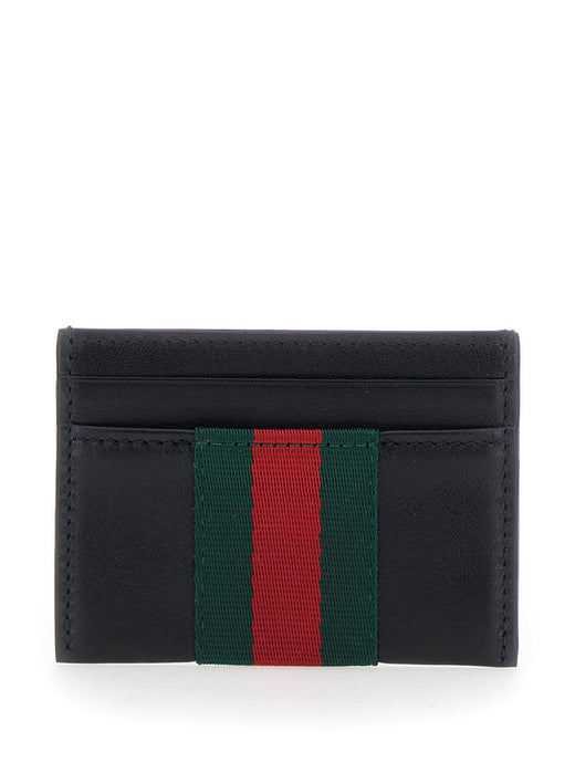 Gucci Leather Web-Stripe Card Case — Black Cases