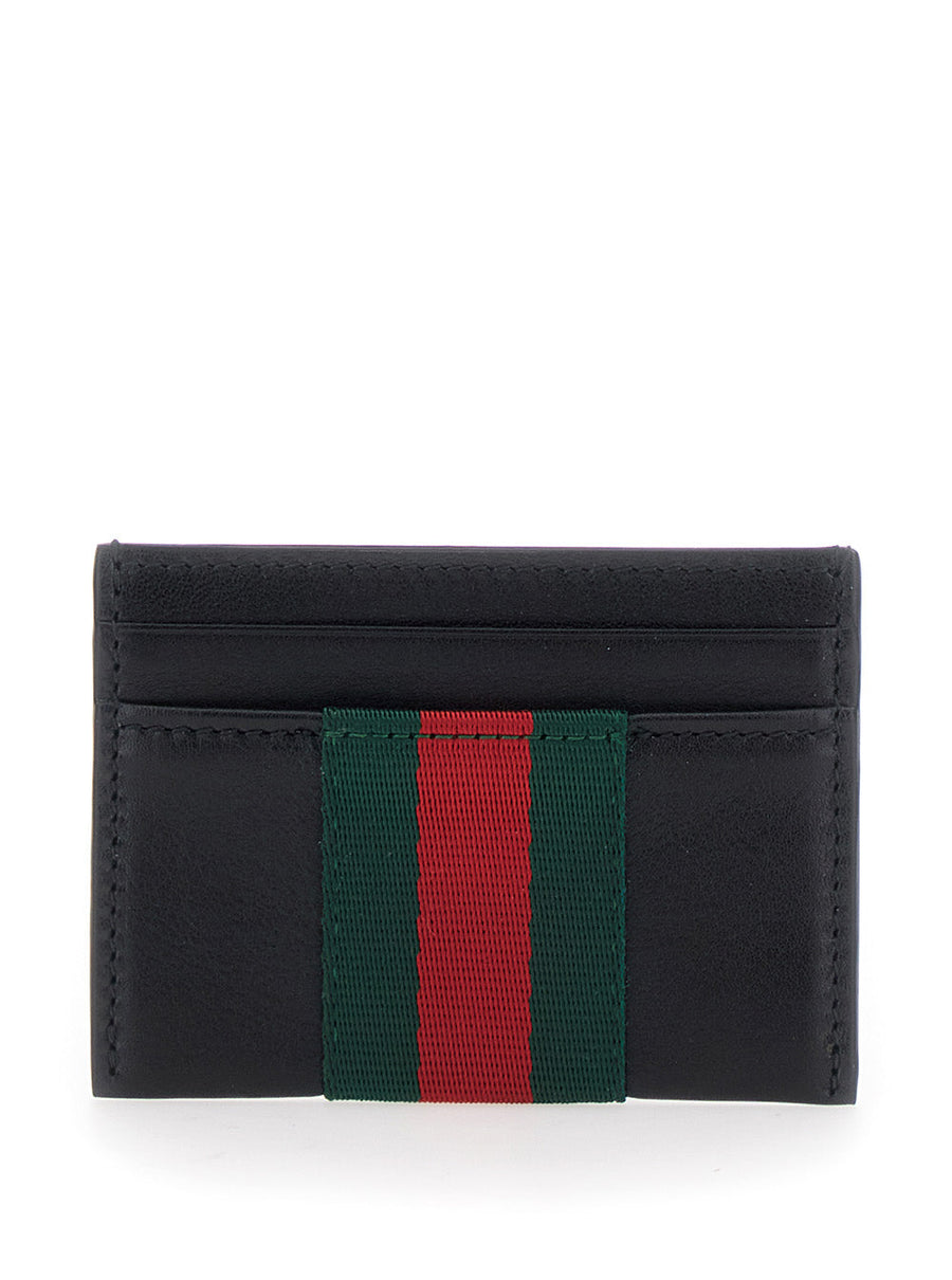 Gucci Leather Web-Stripe Card Case — Black Cases
