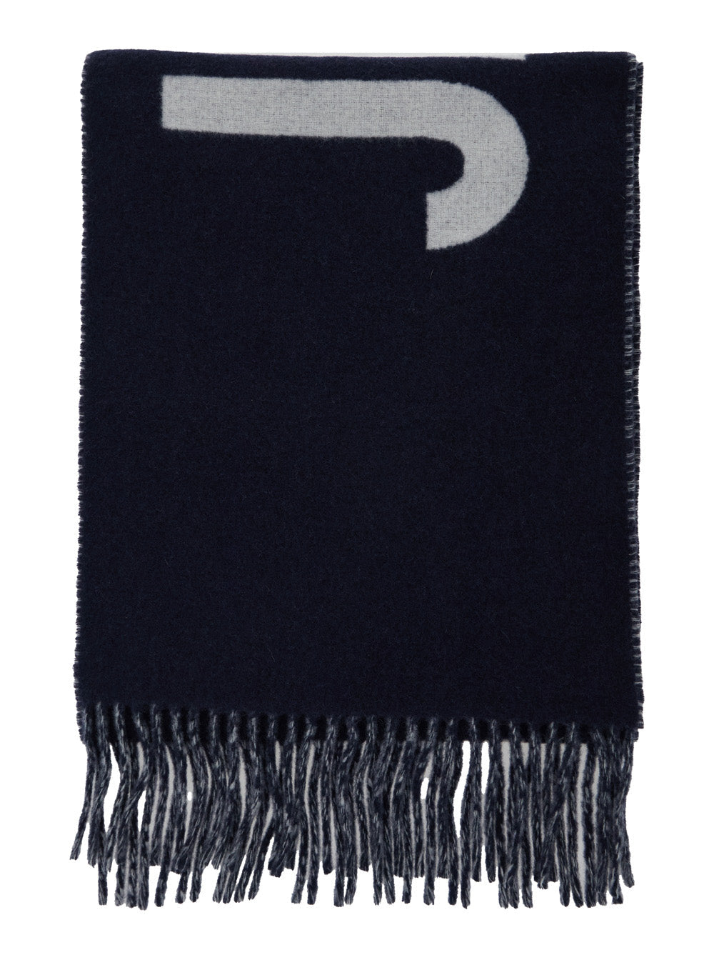 Jacquemus Logo-Embroidered Wool Scarf — Navy Scarfs