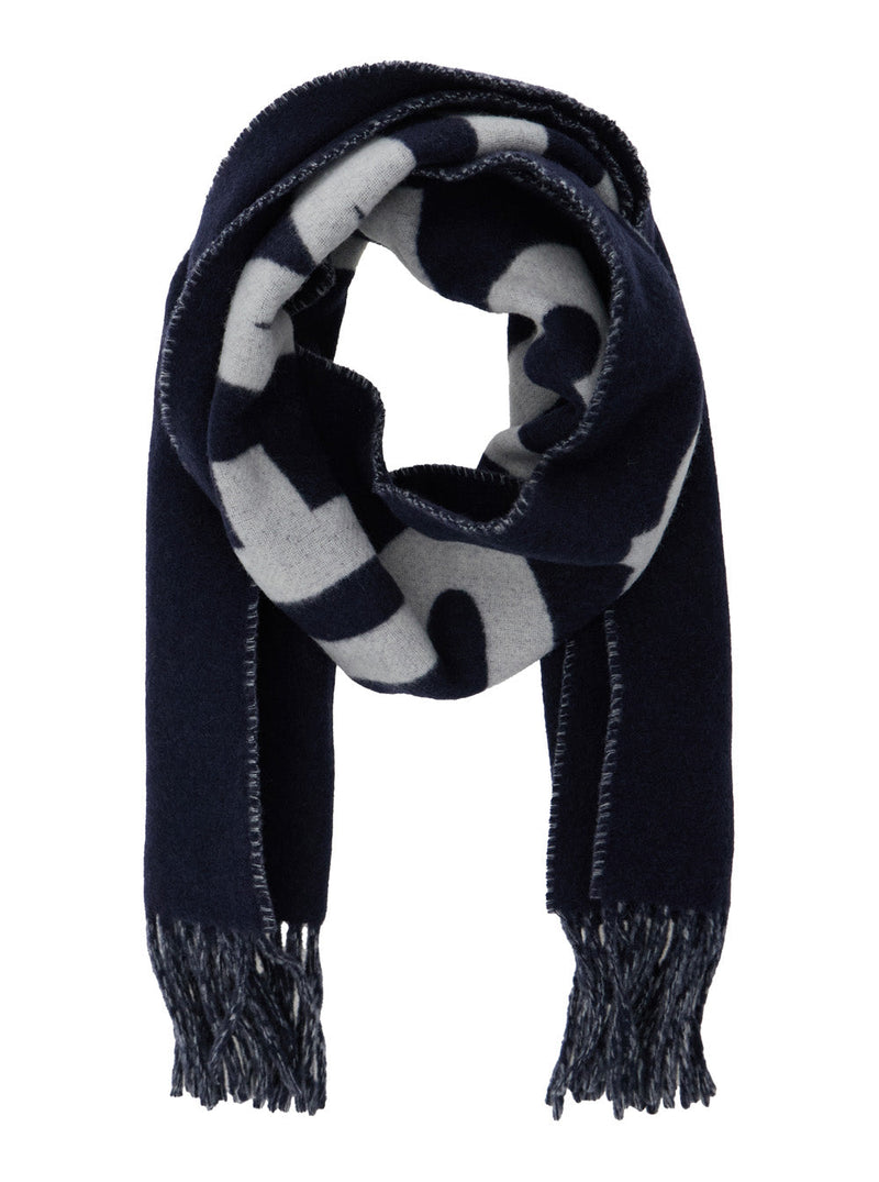 Jacquemus Logo-Embroidered Wool Scarf — Navy Scarfs