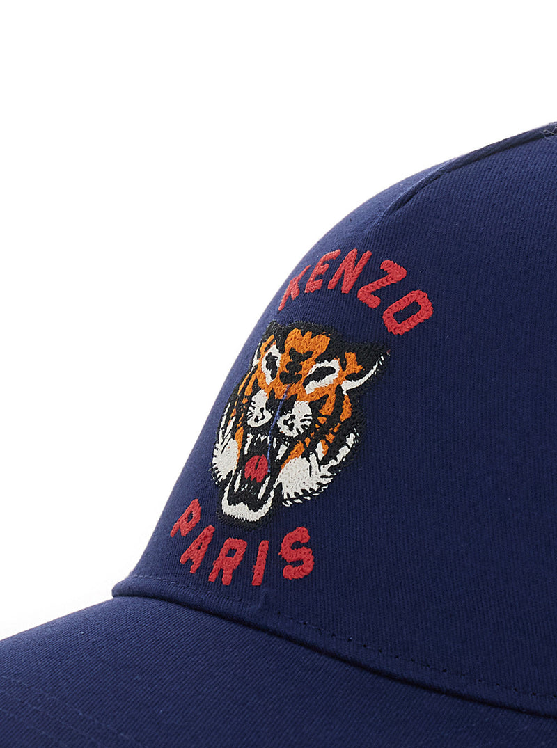 Kenzo K61831 Embroidered Tiger Logo Baseball Cap — Navy Cotton Caps