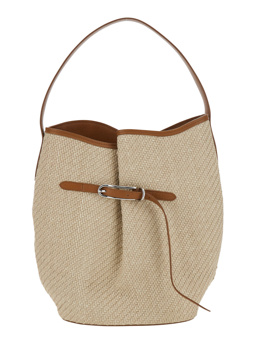 Liffner Belted Raffia Bucket Bag — Beige Viscose