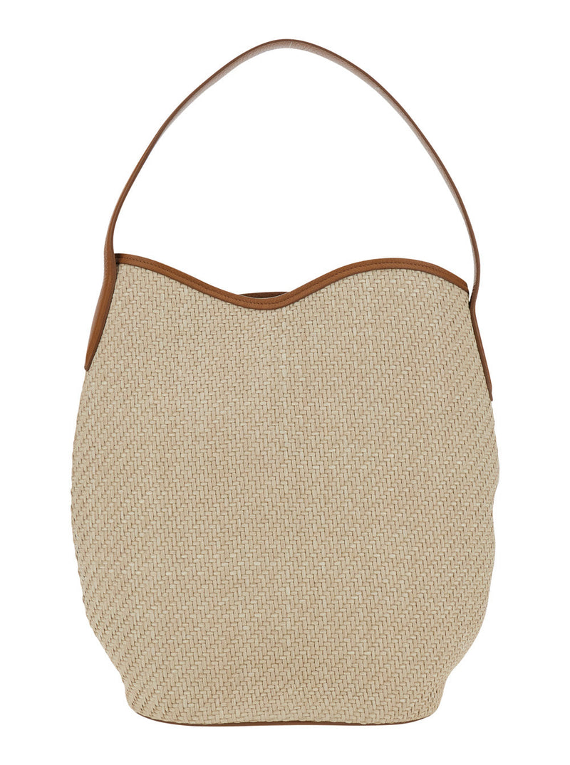 Liffner Belted Raffia Bucket Bag — Beige Viscose