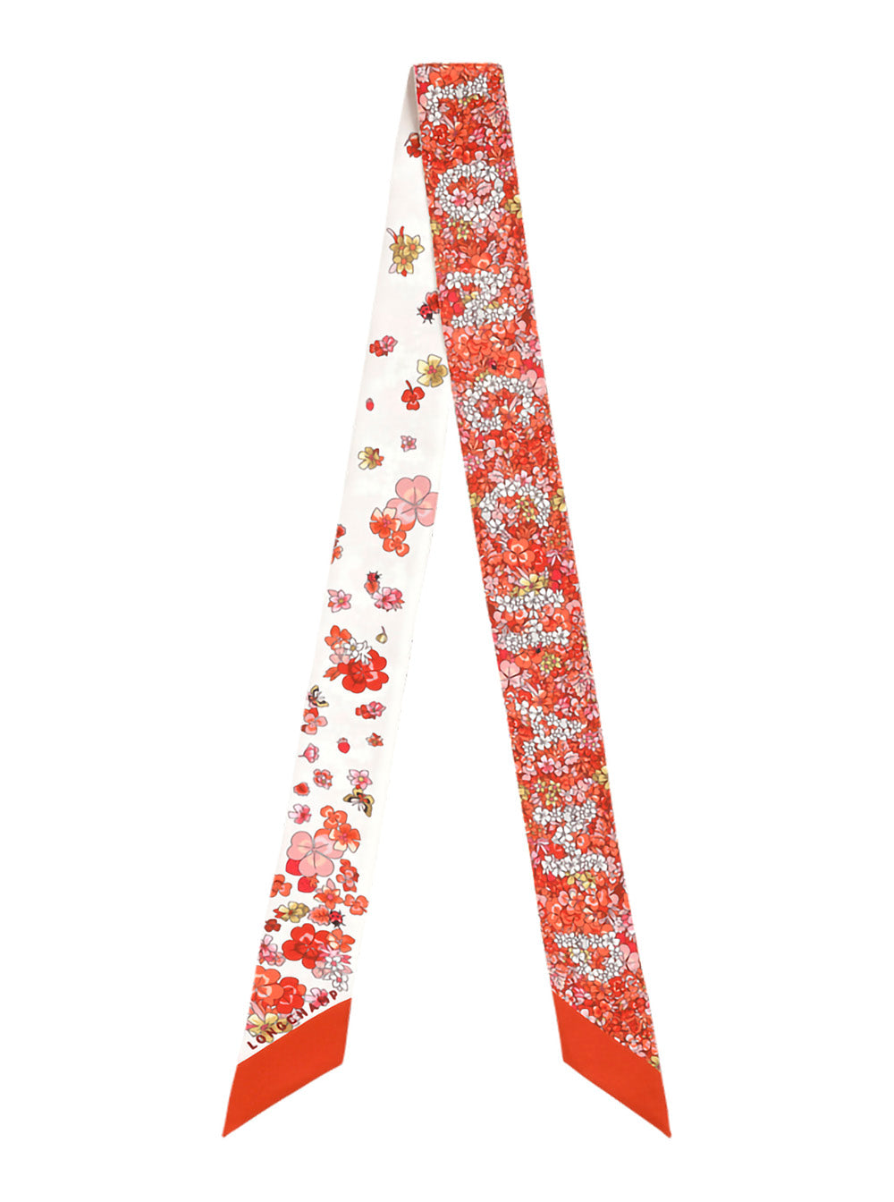 Longchamp Silk Floral All-Over Print Scarf — Red Scarfs