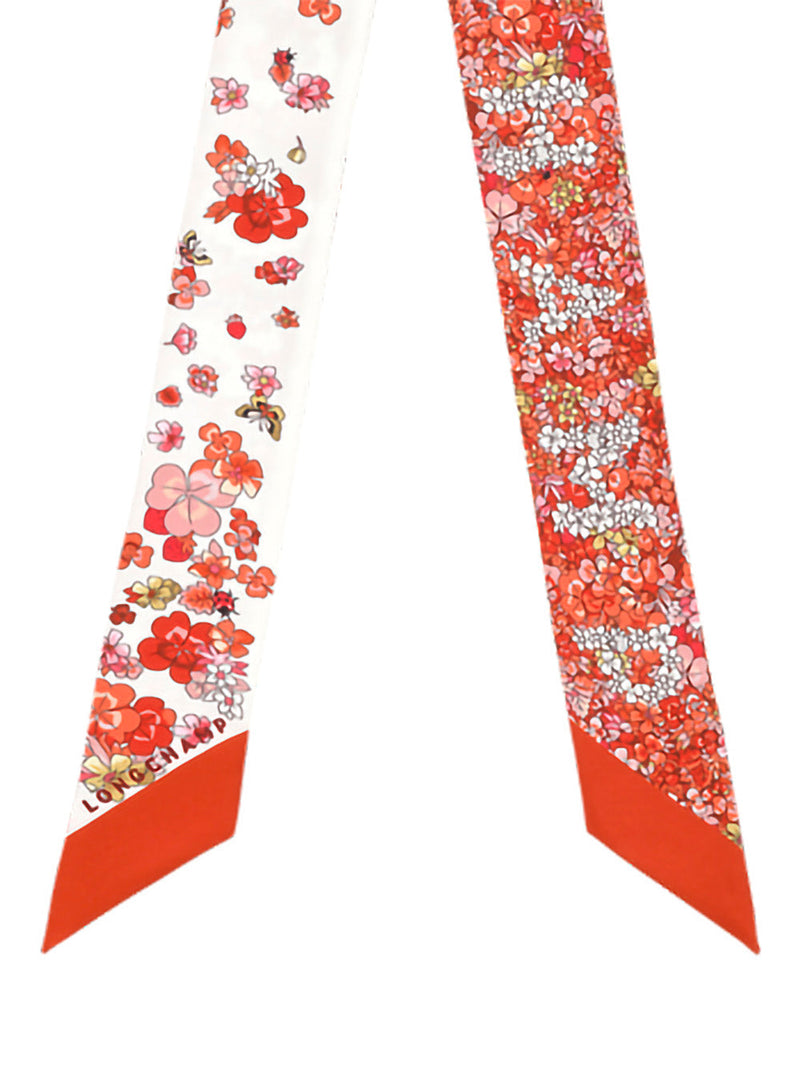 Longchamp Silk Floral All-Over Print Scarf — Red Scarfs