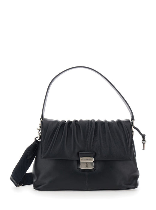 Marc Jacobs Ruched Lamb Leather Shoulder Bag — Black