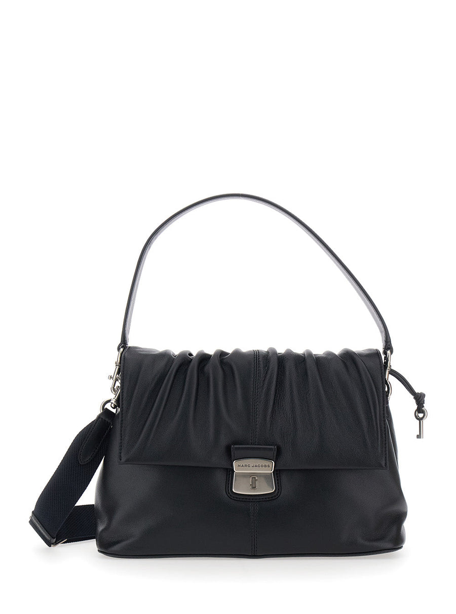 Marc Jacobs Ruched Lamb Leather Shoulder Bag — Black