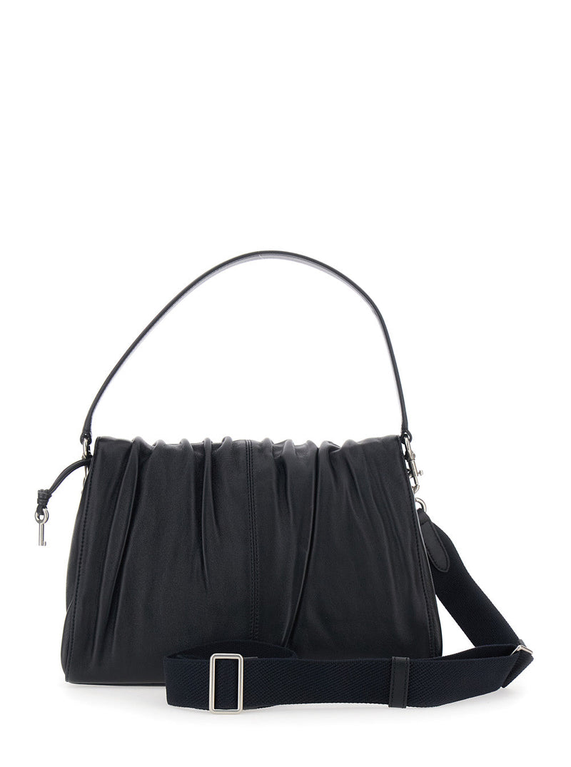 Marc Jacobs Ruched Lamb Leather Shoulder Bag — Black