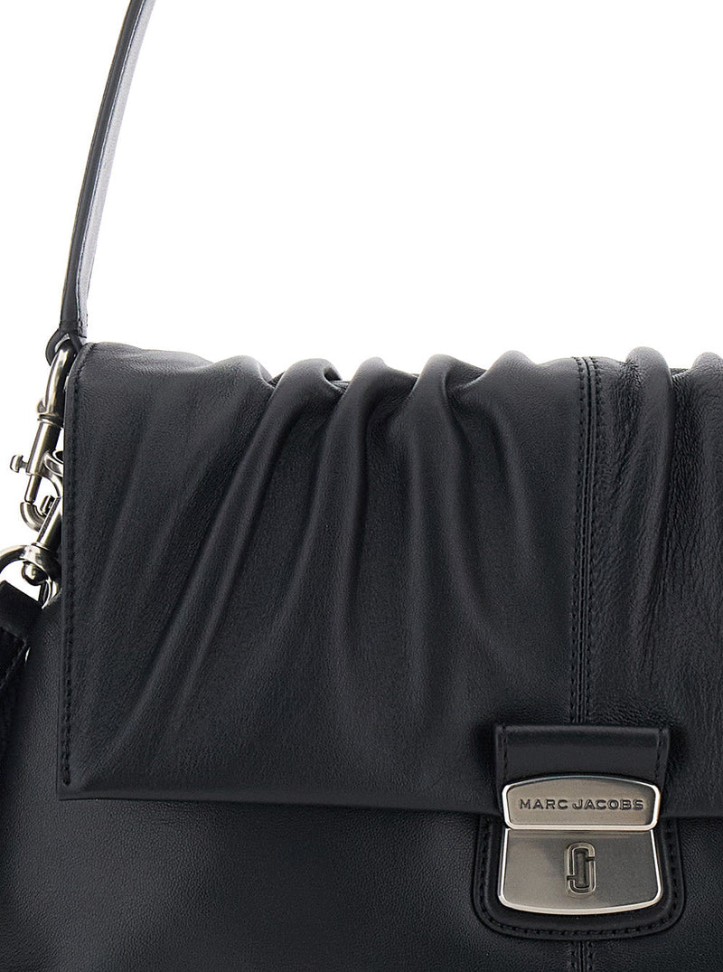 Marc Jacobs Ruched Lamb Leather Shoulder Bag — Black