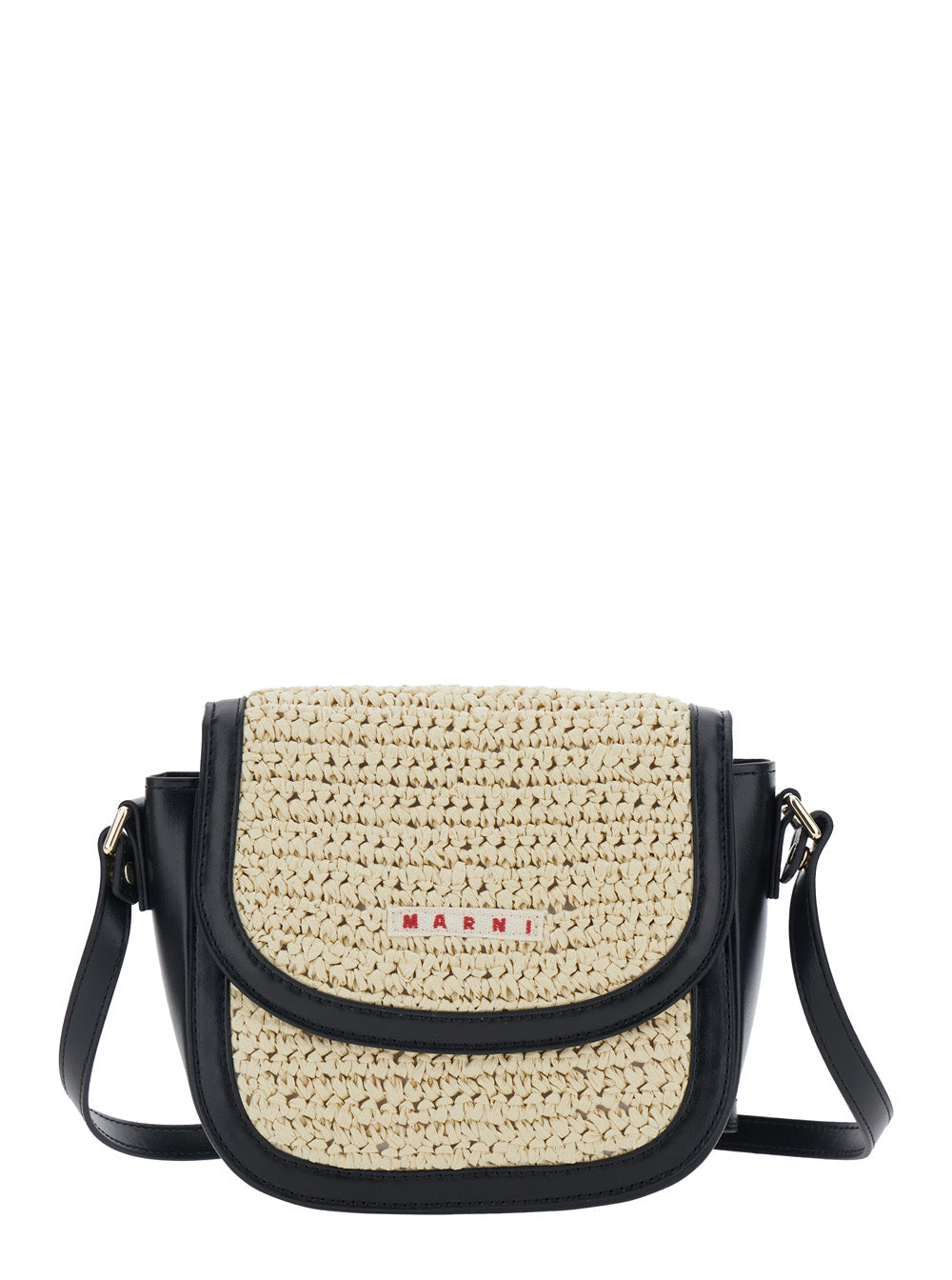 Marni Woven Polyester With Leather Trim Crossbody Bag — Beige