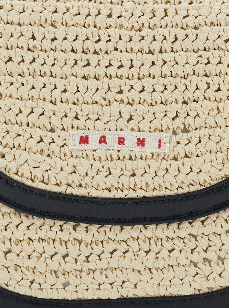 Marni Woven Polyester With Leather Trim Crossbody Bag — Beige