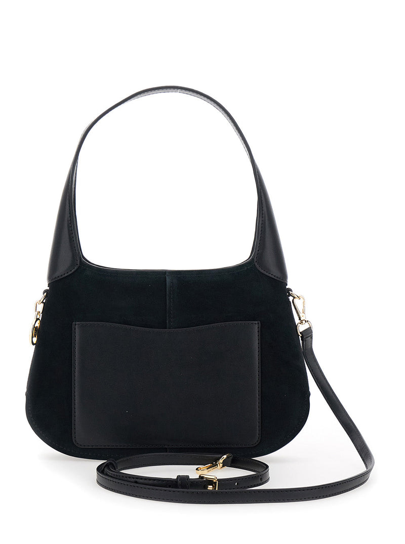 Michael Michael Kors Suede And Leather Shoulder Bag — Black Cow (suede)