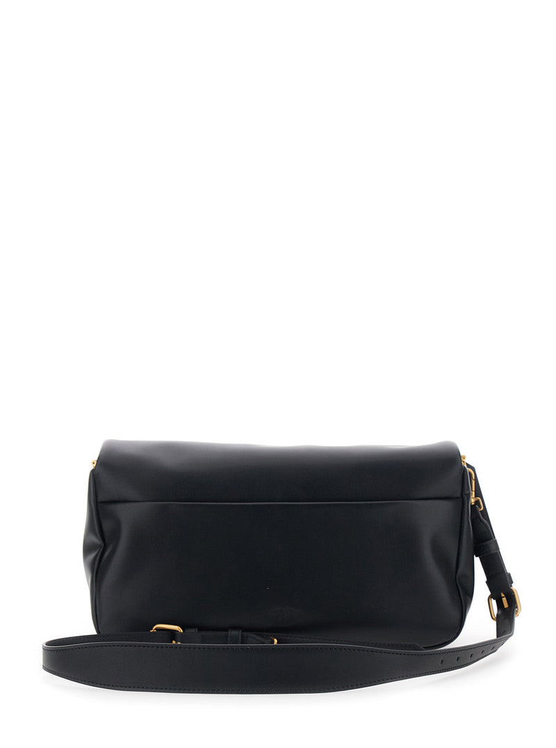 Pinko Love Birds Shoulder Bag — Black Leather