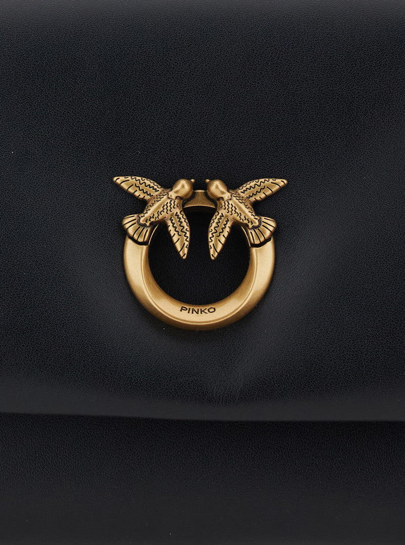 Pinko Love Birds Shoulder Bag — Black Leather