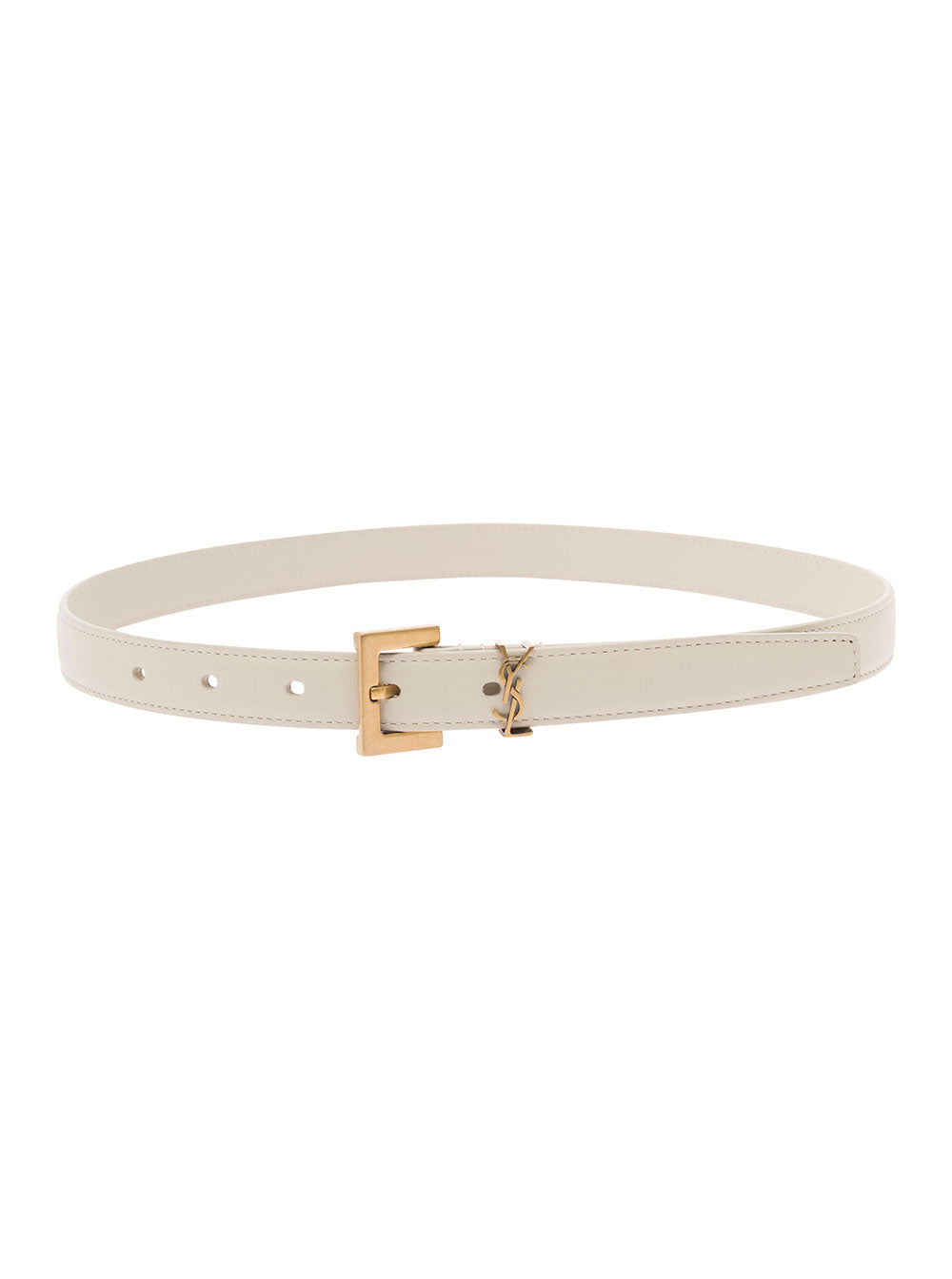 Saint Laurent Calf Leather With Ysl Logo Buckle Belt — White