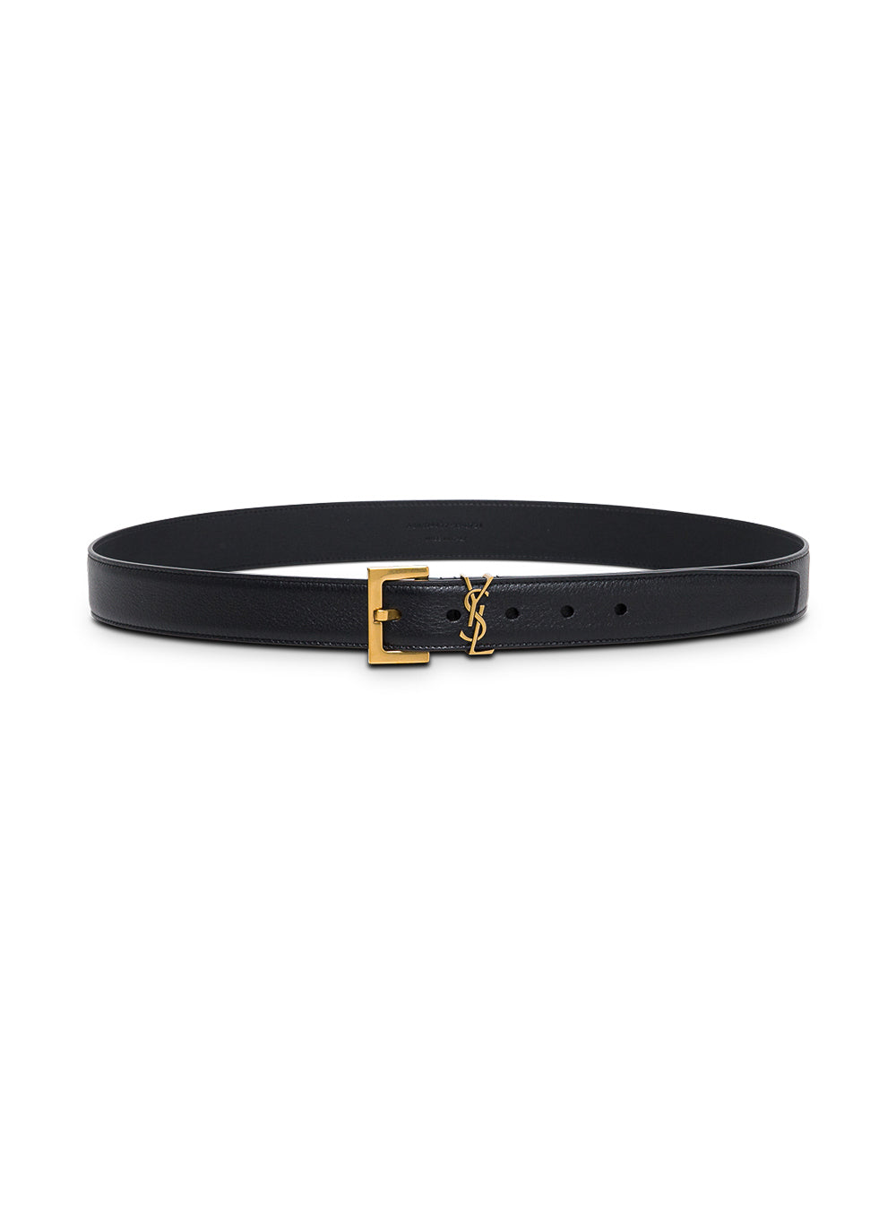 Saint Laurent Logo-Buckle Leather Belt — Black Calf