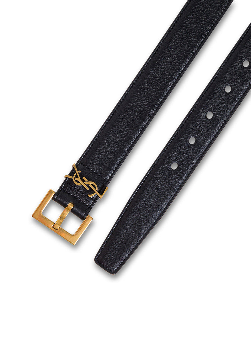 Saint Laurent Logo-Buckle Leather Belt — Black Calf