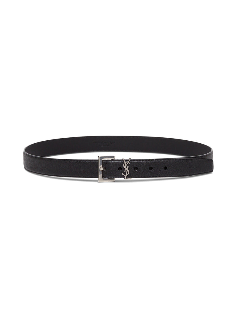 Saint Laurent Ysl Logo-Embossed Lamb Leather Belt — Black