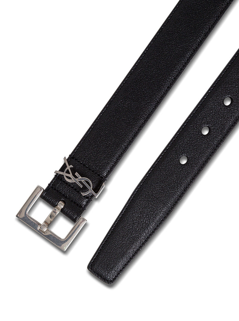 Saint Laurent Ysl Logo-Embossed Lamb Leather Belt — Black